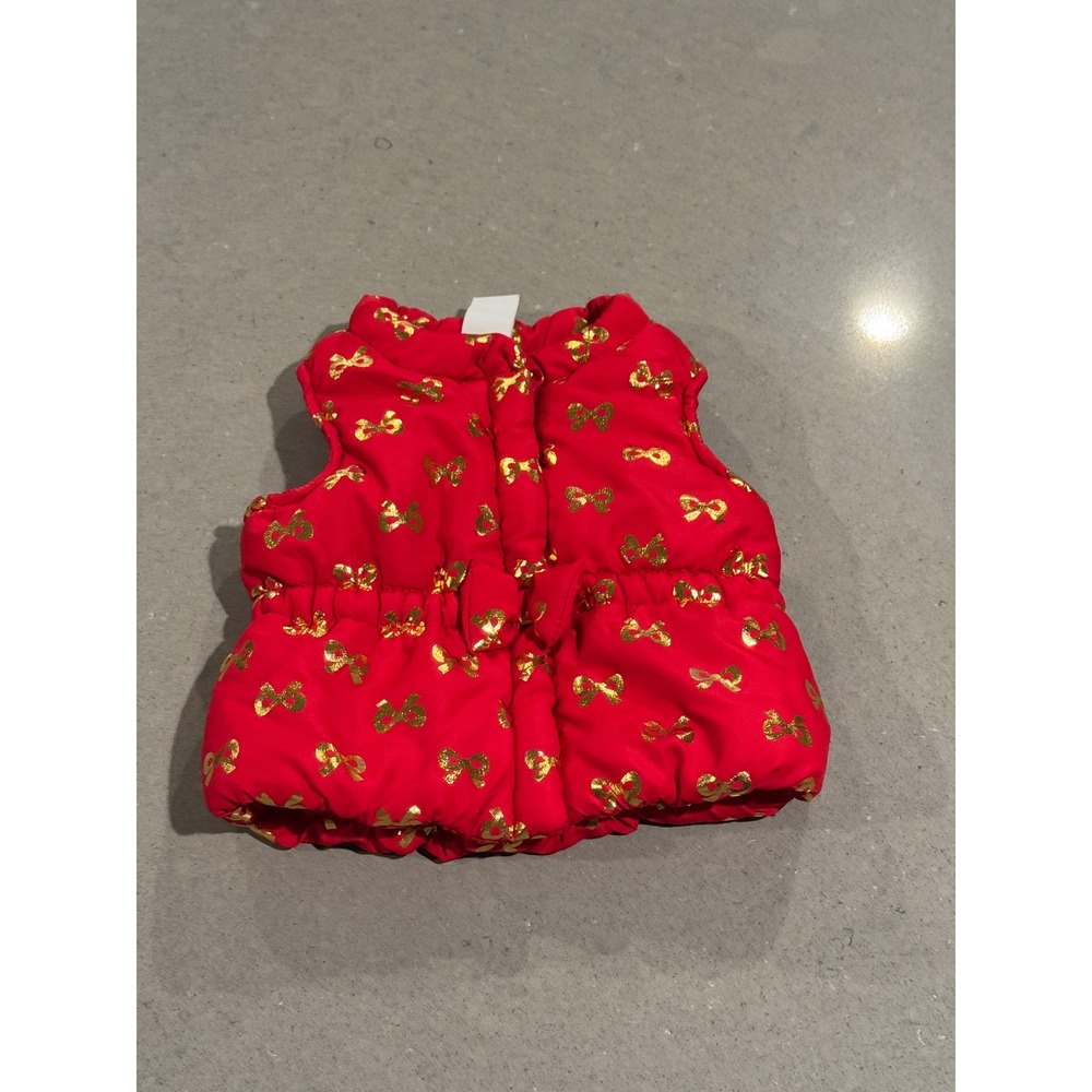 Healthtex Baby Girls Red Gold Bow Puffer‎ Vest 3-6 Months